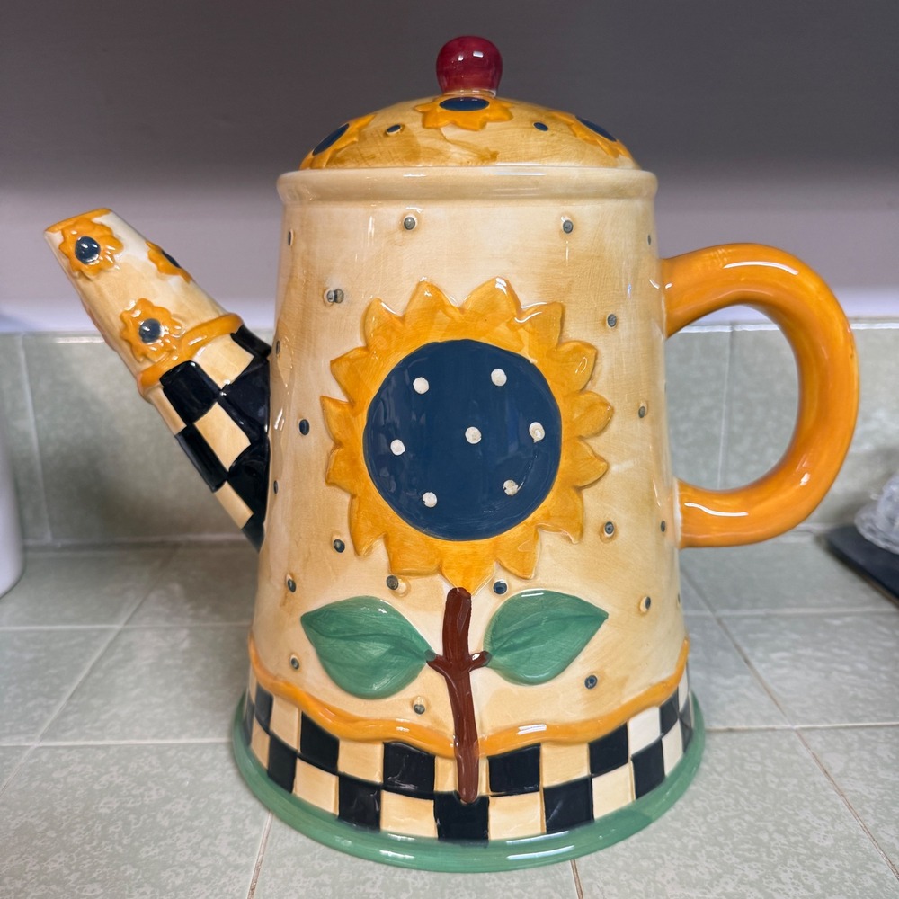 Vintage 1998 Debbie Mumm Sakura China Sunflower Teapot Hand Painted 10.5"